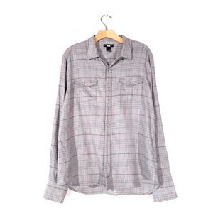 PAIGE Everett Long Sleeve Flannel Shirt Aluminum Frost Auburn Dusk Plaid Medium